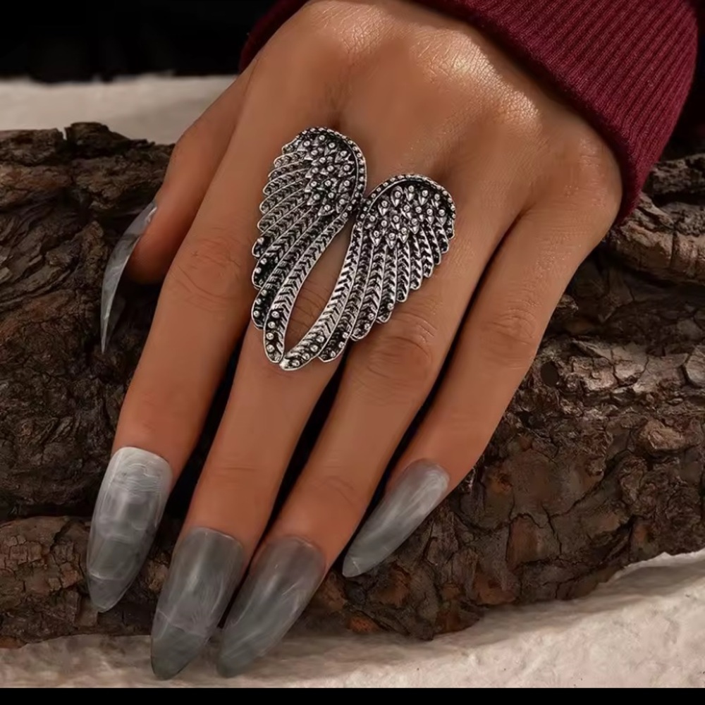 Silver Angel Wing Statement Ring - Silver